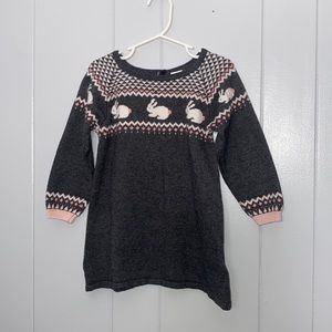 H&M Baby Girl Long Sleeve Winter Gray Sweater Dress With Bunnies Size 1-1/2 To 2